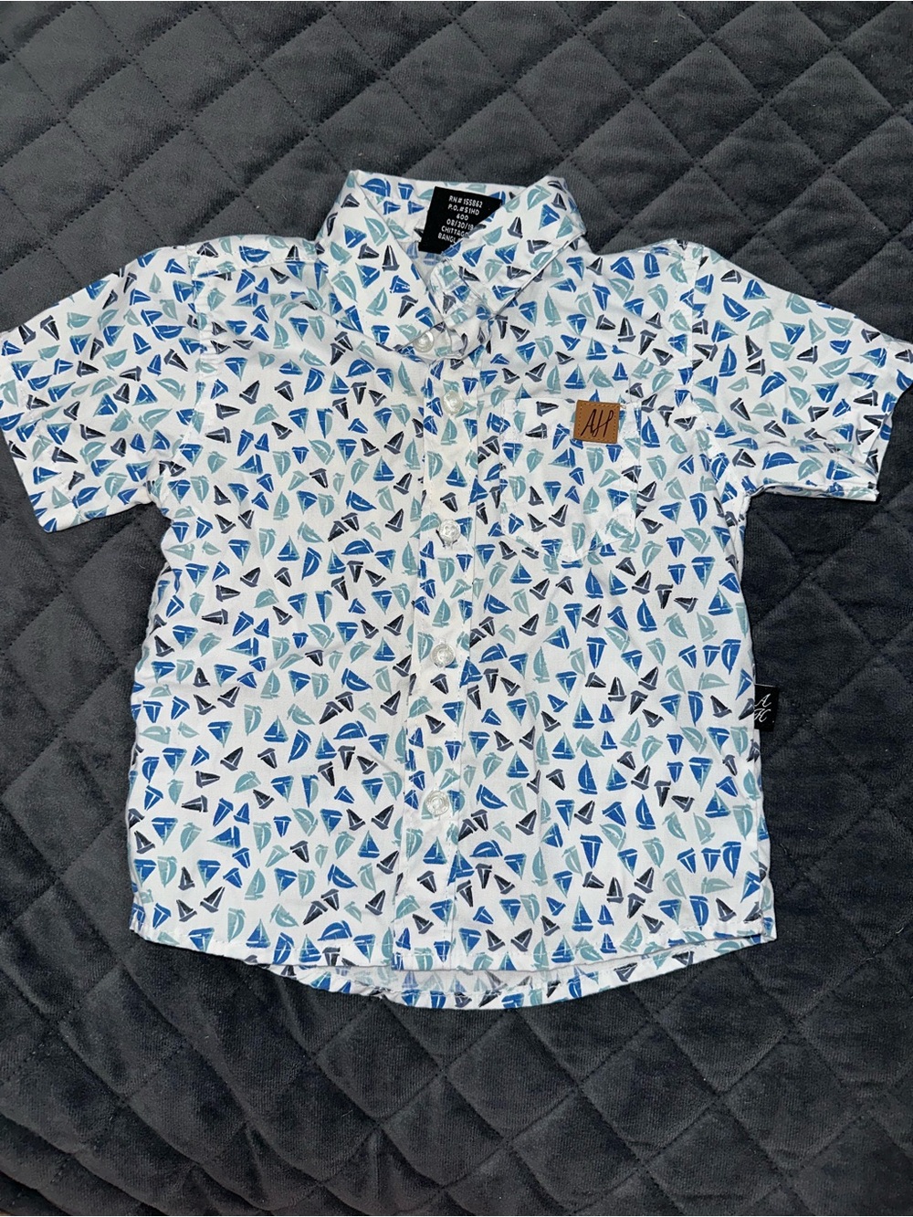 A/X Armani Exchange White Short Sleeve Button-Down with Blue Sailboat Print
